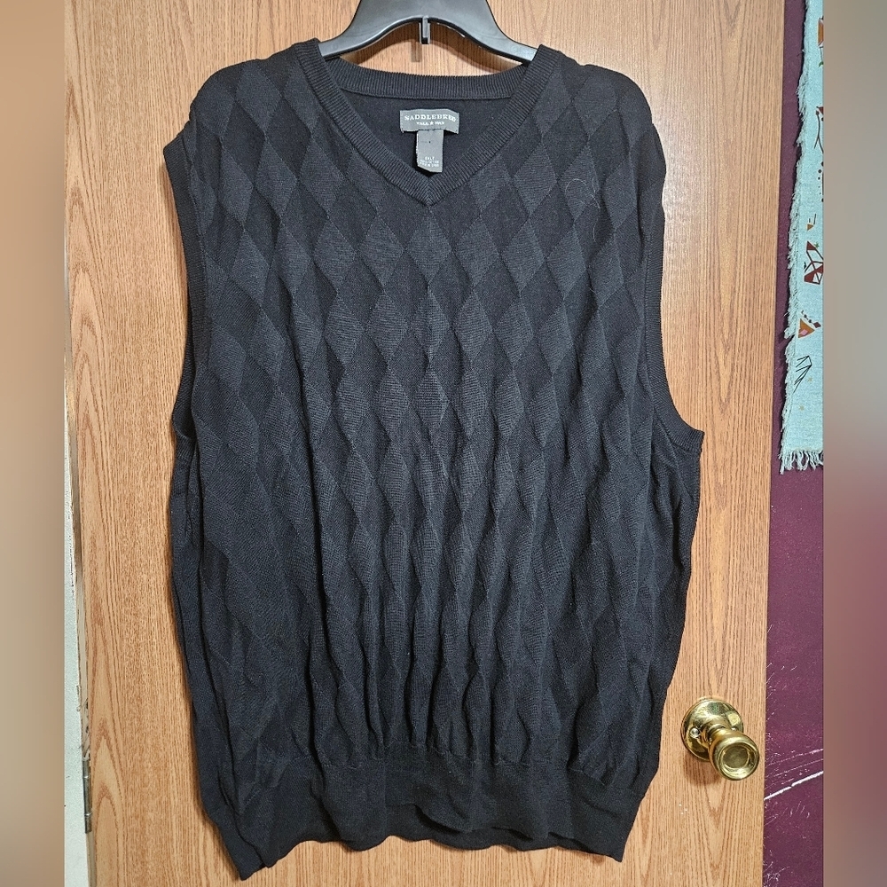 Saddlebred Mens Black Argyle VNeck Sweater Vest Size 2XLT Classic Preppy Pleats